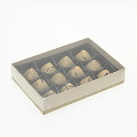 12 Choc Board Box & Clear Lid; Natural Kraft Paper